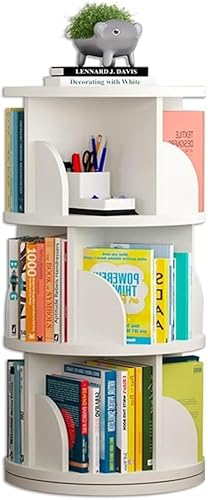 GHKFEJGDEN Bücherregal, rund, drehbar, mehrschichtiges Bücherregal, Bücherregal, Bilderbuchständer, Heimregal, frei verstellbares Bücherregal (Farbe: Weiß, Größe: 40 x 64 cm) von GHKFEJGDEN