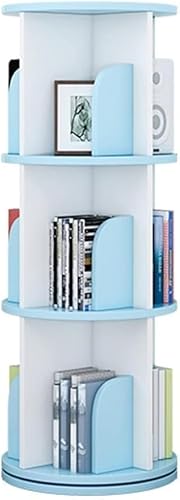 GHKFEJGDEN Bücherregal Bücherregale Drehbares Bücherregal 360° Massivholzregal Bilderbuchregal Wohnzimmer Mehrstufiges Lagerregal (Farbe: Blau, Größe: 46 * 68cm) von GHKFEJGDEN