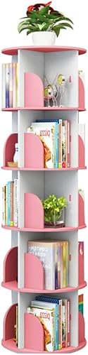 GHKFEJGDEN Bücherregal Kreatives drehbares Bücherregal, rundes Bodenbücherregal, mehrschichtiges Regal, höhenverstellbar, multifunktionales Lagerregal (Farbe: Pink, Größe: 40 x 66 cm) von GHKFEJGDEN
