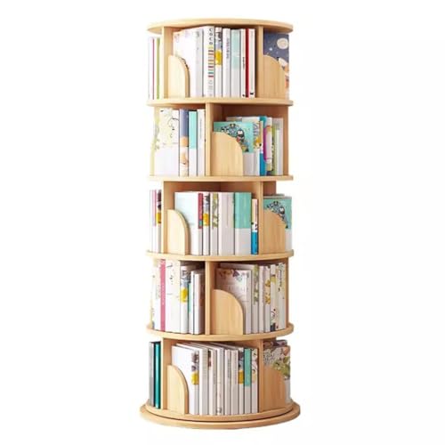GHKFEJGDEN Bücherregal mit 5 Ebenen, drehbar, 360 Grad drehbar, bodenstehend, Bücherregal, Lagerregal, Büro, Schlafzimmer, Wohnzimmer, Bibliothek (Farbe: Braun, Größe: 46 x 160 cm) von GHKFEJGDEN