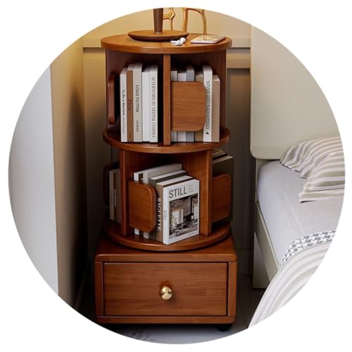 GHKFEJGDEN Drehbares Bücherregal, 2-stöckig, aus Holz, um 360 Grad drehbar, drehbarer Bücherregalturm, Eckregal für Schlafzimmer, Wohnzimmer, Arbeitszimmer, Büro (braun) von GHKFEJGDEN