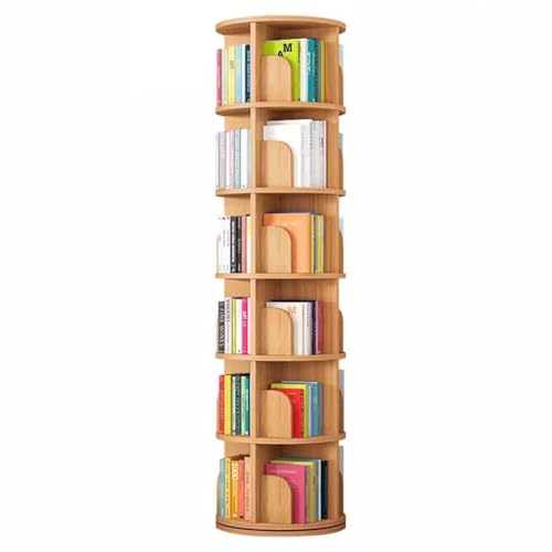 GHKFEJGDEN Drehbares Bücherregal, 360° drehbar, 2/3/4/5/6 Ebenen, drehbares Aufbewahrungsregal, bodenstehendes Bücherregal aus Holz für Wohnzimmer und Schlafzimmer (Größe: 46 x 190 cm) von GHKFEJGDEN