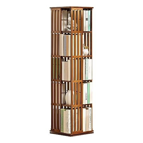 GHKFEJGDEN Drehbares Bücherregal aus Bambus, 3/4/5 Ebenen, vertikales Bücherregal, 360°-Bücheraufbewahrung, Bodenbücherregal, Home-Office-Dekoration, Regal, Bücherregal von GHKFEJGDEN
