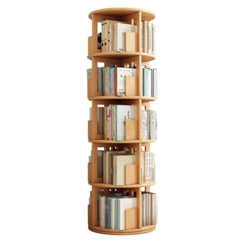 GHKFEJGDEN Drehbares Bücherregal aus Holz, um 360 Grad drehbar, Bilderbuchständer, Boden-Eck-Zeitschriftenständer für Schlafzimmer, Wohnzimmer, Arbeitszimmer, Büro (Holzfarbe: A, 45 x 161 cm) von GHKFEJGDEN