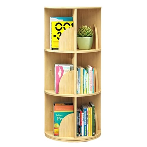 GHKFEJGDEN Drehbares Bücherregal mit 2/3/4/5/6 Ebenen, 360 ° drehbares Bücherregal, Holzregal, Lagerregal für Wohnzimmer, Schlafzimmer und Büro (Farbe: Holz, Größe: 39 * 96 cm) von GHKFEJGDEN