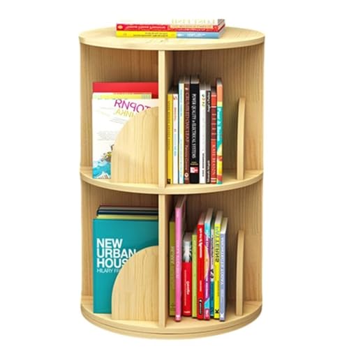 GHKFEJGDEN Drehbares Bücherregal mit 2/3/4/5/6 Ebenen, 360 ° drehbares Bücherregal, Holzregal, Lagerregal für Wohnzimmer, Schlafzimmer und Büro (Farbe: Holz, Größe: 46 x 67 cm) von GHKFEJGDEN