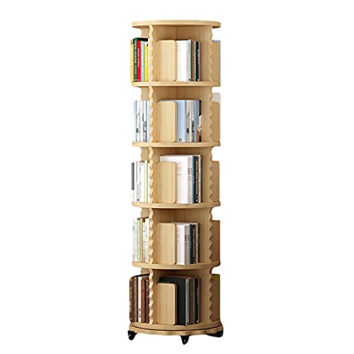 GHKFEJGDEN Drehbares Bücherregal mit 2/3/4/5/6 Ebenen, Massivholz, bodenstehendes, drehbares Bücherregal mit Rollen, Bilderbuchständer für Kinder im Haushalt (Farbe: Holz, Größe: 50 x 160 cm) von GHKFEJGDEN