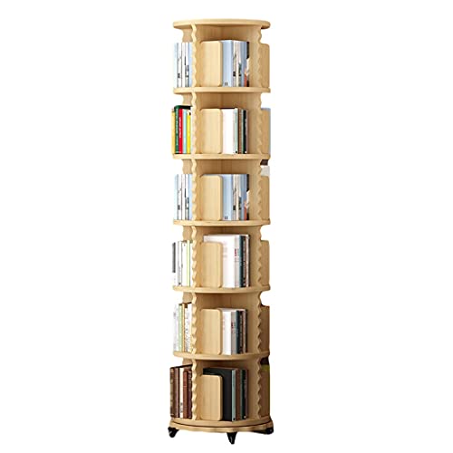 GHKFEJGDEN Drehbares Bücherregal mit 2/3/4/5/6 Ebenen, Massivholz, bodenstehendes, drehbares Bücherregal mit Rollen, Bilderbuchständer für Kinder im Haushalt (Farbe: Holz, Größe: 50 x 191 cm) von GHKFEJGDEN