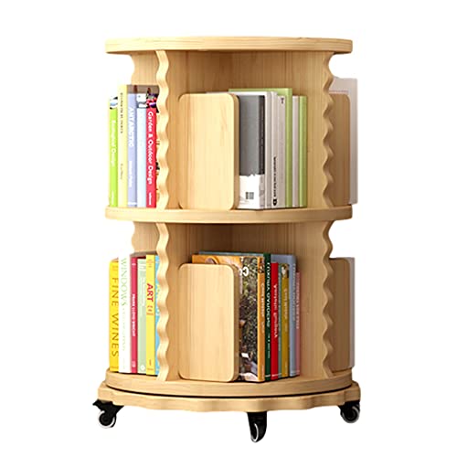 GHKFEJGDEN Drehbares Bücherregal mit 2/3/4/5/6 Ebenen, Massivholz, bodenstehendes, drehbares Bücherregal mit Rollen, Bilderbuchständer für Kinder im Haushalt (Farbe: Holz, Größe: 50 x 66 cm) von GHKFEJGDEN