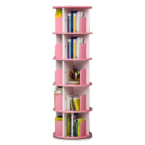 GHKFEJGDEN Drehbares Bücherregal mit 2/3/4/5/6 Ebenen, drehbares Bücherregal, 360 ° drehbares Bücherregal, stapelbare Regale, bodenstehendes Bücherregal-Lagerregal (Rosa, 46 x 159 cm) von GHKFEJGDEN