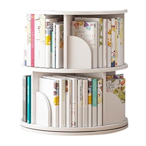 GHKFEJGDEN Drehbares Bücherregal mit 2/3/4/5 Ebenen, Kinderbücherregal, bodenstehendes Bücherregal aus Holz, Ecklagerregal, multifunktionaler Display-Organizer für das Home-Office, weiß (40 x 66 cm) von GHKFEJGDEN