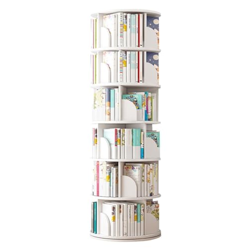 GHKFEJGDEN Drehbares Bücherregal mit 2/3/4/5 Ebenen, Kinderbücherregal, bodenstehendes Bücherregal aus Holz, Ecklagerregal, multifunktionaler Display-Organizer für das Home-Office, weiß (46 x 190 cm) GHKFEJGDEN Drehbares Bücherregal mit 2/3/4/5 Ebenen, Kinderbücherregal, bodenstehendes Bücherregal aus Holz, Ecklagerregal, multifunktionaler Display-Organizer für das Home-Office, weiß (46 x 190 cm) von GHKFEJGDEN