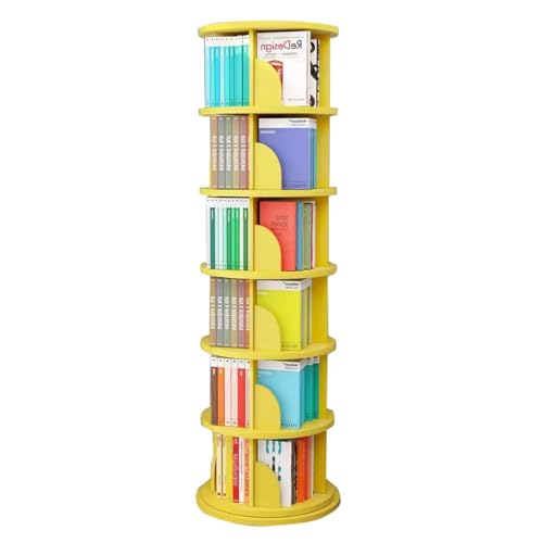 GHKFEJGDEN Drehbares Bücherregal mit 6 Ebenen, drehbares Bücherregal, bodenstehendes drehbares Bücherregal, Eckregale, drehbarer multifunktionaler Display-Organizer für das Home-Office (Gelb-A) von GHKFEJGDEN
