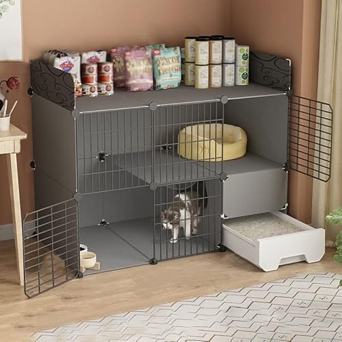 GHKFEJGDEN Katzenkäfig für den Innenbereich, Katzenkäfige mit Katzentoilette, abnehmbares 2/3-stöckiges Metall-Kleintierkäfig, DIY, Kätzchen-Käfig, extra großer Platz für kleine Haustiere, Katzen von GHKFEJGDEN