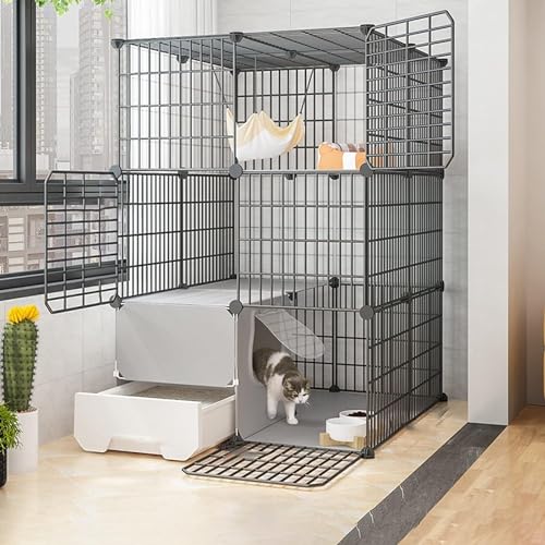 GHKFEJGDEN Katzenkäfige Indoor Groß mit Katzentoilette Draht Katzenkäfig Faltbarer Katzenkäfig Tragbarer Meerschweinchenkäfig mit Harz-Fußpolster - Schwarz/Gelb - 10 Größen GHKFEJGDEN Katzenkäfige Indoor Groß mit Katzentoilette Draht Katzenkäfig Faltbarer Katzenkäfig Tragbarer Meerschweinchenkäfig mit Harz-Fußpolster - Schwarz/Gelb - 10 Größen von GHKFEJGDEN