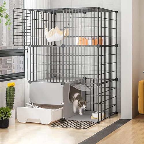 GHKFEJGDEN Katzenkäfige Indoor Groß mit Katzentoilette Draht Katzenkäfig Faltbarer Katzenkäfig Tragbarer Meerschweinchenkäfig mit Harz-Fußpolster - Schwarz/Gelb - 10 Größen GHKFEJGDEN Katzenkäfige Indoor Groß mit Katzentoilette Draht Katzenkäfig Faltbarer Katzenkäfig Tragbarer Meerschweinchenkäfig mit Harz-Fußpolster - Schwarz/Gelb - 10 Größen von GHKFEJGDEN