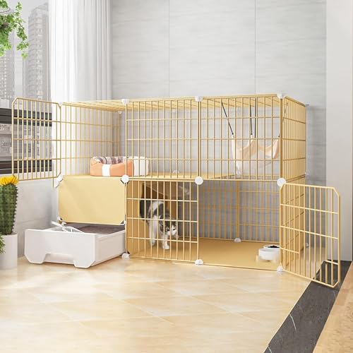 GHKFEJGDEN Katzenkäfige Indoor Groß mit Katzentoilette Draht Katzenkäfig Faltbarer Katzenkäfig Tragbarer Meerschweinchenkäfig mit Harz-Fußpolster - Schwarz/Gelb - 10 Größen GHKFEJGDEN Katzenkäfige Indoor Groß mit Katzentoilette Draht Katzenkäfig Faltbarer Katzenkäfig Tragbarer Meerschweinchenkäfig mit Harz-Fußpolster - Schwarz/Gelb - 10 Größen von GHKFEJGDEN