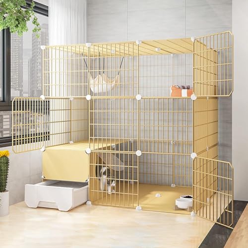 GHKFEJGDEN Katzenkäfige Indoor Groß mit Katzentoilette Draht Katzenkäfig Faltbarer Katzenkäfig Tragbarer Meerschweinchenkäfig mit Harz-Fußpolster - Schwarz/Gelb - 10 Größen GHKFEJGDEN Katzenkäfige Indoor Groß mit Katzentoilette Draht Katzenkäfig Faltbarer Katzenkäfig Tragbarer Meerschweinchenkäfig mit Harz-Fußpolster - Schwarz/Gelb - 10 Größen von GHKFEJGDEN