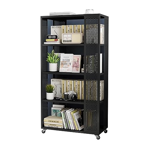 GHKFEJGDEN Rotierendes Bücherregal mit 4 Ebenen, Bücherregal aus Metall mit Rädern, bodenstehendes Regal, Bücherregal für Büro, Wohnzimmer, Arbeitszimmer GHKFEJGDEN Rotierendes Bücherregal mit 4 Ebenen, Bücherregal aus Metall mit Rädern, bodenstehendes Regal, Bücherregal für Büro, Wohnzimmer, Arbeitszimmer von GHKFEJGDEN