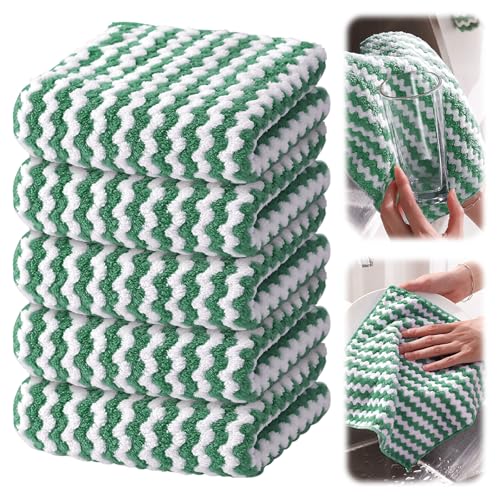 5er-Pack Waschlappen, Mikrofaser-Reinigungstuch, abriebfest, wiederverwendbar und waschbar, Mikrofaser-Handtücher für Autos, Reinigungstücher zum Geschirrspülen (grün, 25 x 25 cm) von GHKLNY