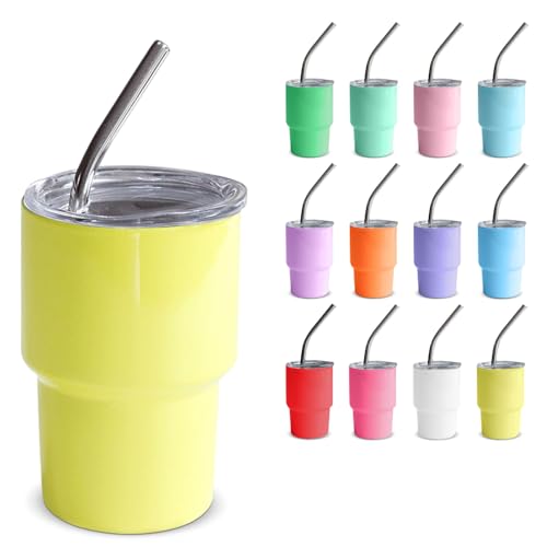 GHKLNY Mini-Schnapsgläser mit Deckel und Strohhalmen, lustige Mini-Schnapsgläser, farbige Edelstahlbecher für Hochzeit, Party, Whiskey, Cocktailbar, Gelb, 150 ml von GHKLNY