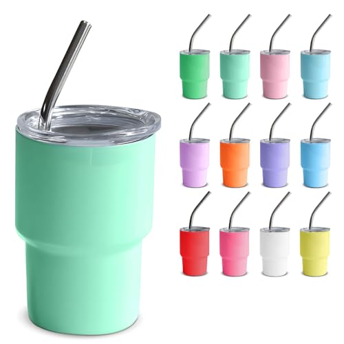 Mini-Schnapsgläser mit Deckel und Strohhalmen, lustige Mini-Schnapsgläser, farbige Edelstahlbecher für Hochzeit, Party, Whiskey, Cocktailbar (Hellgrün, 200 ml) von GHKLNY