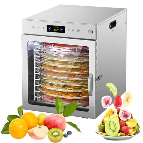 360°Drehfunktion Food dörrautomat (10 extragroße Tablett) 800W Doppellüfter,24 Hour Digital Timer Temperaturregelung 86℉-190℉Dörrautomat für Beef Jerky,Obst,Kräuter,Gemüse,Hundeleckerlis(10 Large Stai von GHKWXUE