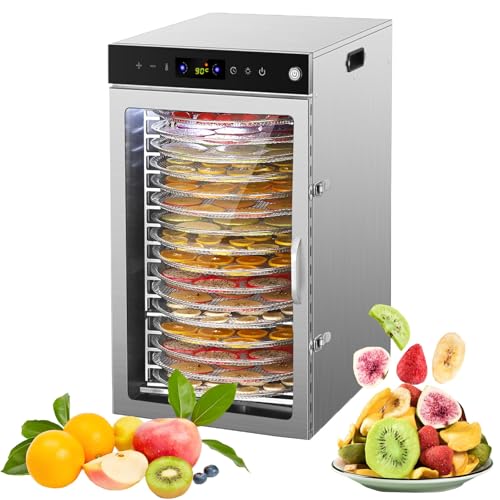360°Drehfunktion Food dörrautomat (10 extragroße Tablett) 800W Doppellüfter,24 Hour Digital Timer Temperaturregelung 86℉-190℉Dörrautomat für Beef Jerky,Obst,Kräuter,Gemüse,Hundeleckerlis(16 Large Stai von GHKWXUE