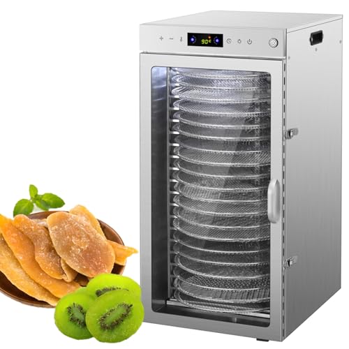 360°Drehfunktion Food dörrautomat (10 extragroße Tablett) 800W Doppellüfter,24 Hour Digital Timer Temperaturregelung 86℉-190℉Dörrautomat für Beef Jerky,Obst,Kräuter,Gemüse,Hundeleckerlis(20 Large Stai von GHKWXUE