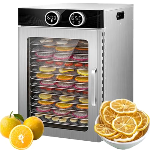 Dörrgerät for Lebensmittel mit 6 Einschüben for den Haushalt, 6 Einschübe aus Edelstahl for 3,6 kg Fleisch auf 6,1 m² Platz, 24-Stunden-Digitaltimer, Temperaturregelung von 30 °C bis 88 °C, for Kräute von GHKWXUE