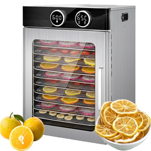 Dörrgerät for Lebensmittel mit 6 Einschüben for den Haushalt, 6 Einschübe aus Edelstahl for 3,6 kg Fleisch auf 6,1 m² Platz, 24-Stunden-Digitaltimer, Temperaturregelung von 30 °C bis 88 °C, for Kräute von GHKWXUE