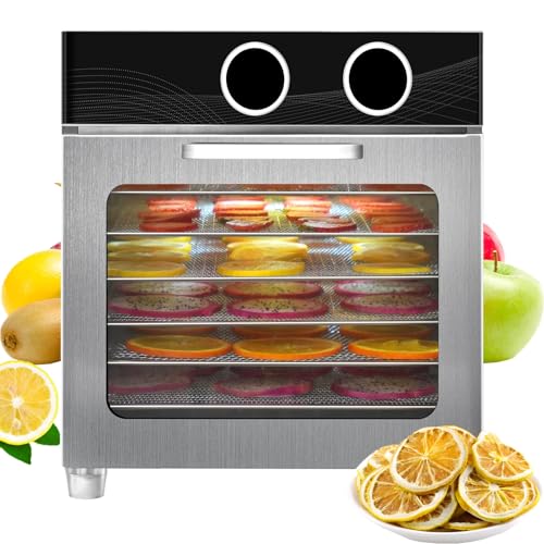 Dörrgerät for Lebensmittel mit 6 Einschüben for den Haushalt, 6 Einschübe aus Edelstahl for 3,6 kg Fleisch auf 6,1 m² Platz, 24-Stunden-Digitaltimer, Temperaturregelung von 30 °C bis 88 °C, for Kräute von GHKWXUE
