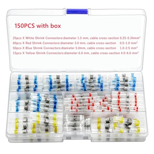 GHNQBAHID 150PCS Mixed Heat Shrink Soldering Sleeving Shrink Connector Terminals Insulated Solder Sleeve Tube Kit von GHNQBAHID