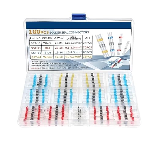GHNQBAHID 180pcs Heat Shrink Butt Crimp Terminals - Solder Seal Electrical Connectors for Automotive and Marine Wire Cable Splicing von GHNQBAHID
