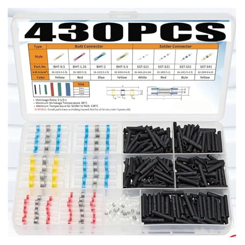 GHNQBAHID 430pcs Solder Seal Wire Connectors Heat Shrink Wire Electrical Butt Splice Connector with Insulated Sleeve von GHNQBAHID