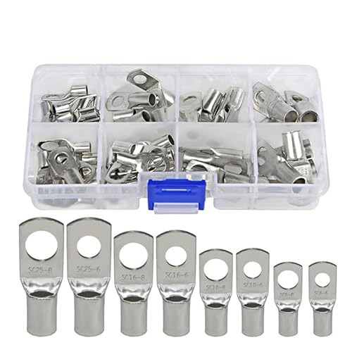 GHNQBAHID 60pcs 4-25mm Assortment Tinned Copper Lugs Ring Crimp Terminals Battery Wire Welding Cable Connectors Kit SC6 SC10 SC16 SC25 GHNQBAHID 60pcs 4-25mm Assortment Tinned Copper Lugs Ring Crimp Terminals Battery Wire Welding Cable Connectors Kit SC6 SC10 SC16 SC25 von GHNQBAHID
