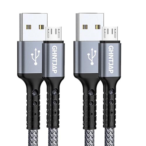 GHNTJAP Micro USB Kabel,[2Stück 2M],Micro USB Ladekabel,Nylon Ladekabel für Android Phones kompatibel mit Galaxy S7 S6 S5 Huawei P Smart Nokia Kindle PS4 Controller usw. - Grau von GHNTJAP
