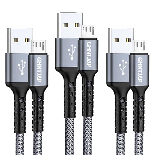 GHNTJAP Micro USB Kabel,[3Stück 1M],Micro USB Ladekabel,Nylon Ladekabel für Android Phones kompatibel mit Galaxy S7 S6 S5 Huawei P Smart Nokia Kindle PS4 Controller usw. - Grau von GHNTJAP