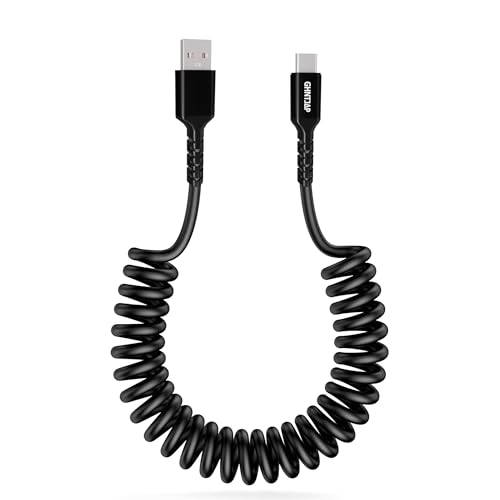 GHNTJAP USB C Spiralkabel,[0.4M-1.2M] USB auf USB C Kabel,3A Spiralkabel USBC Ladekabel für Android Auto,Carplay,iPhone 16 15 Pro Max,Galaxy S24 S23 S22 - Schwarz von GHNTJAP