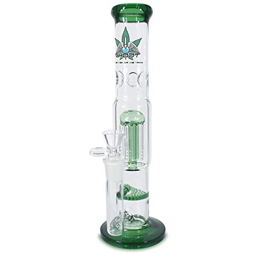 Bong Percolator und Diffusor 30cm Grün von GHODT Glasbong mit 14.5 Chillum 5mm Glas - inklusive Sieb - Für den Gebrauch von Kräuter- und Tabakwaren von GHODT