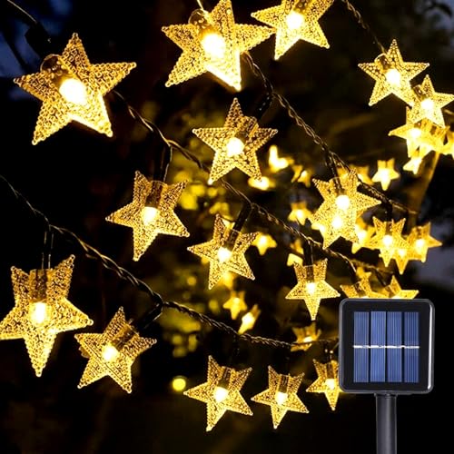 GHONLZIN LED Solar Lichterkette, 12M Stern Lichterkette, 100 LEDs Wasserdichte 8 Modi Sterne Lichterketten Indoor Outdoor für Valentinstag Weihnachten Hochzeit Geburtstag Holiday Party von GHONLZIN