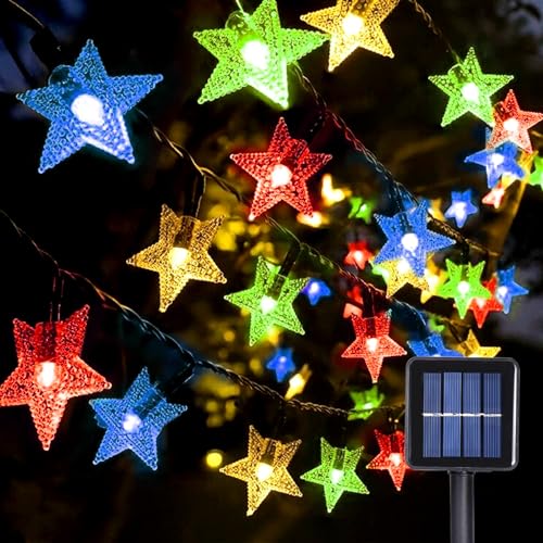 GHONLZIN LED Solar Lichterkette, 12M Stern Lichterkette, 100 LEDs Wasserdichte 8 Modi Sterne Lichterketten Indoor Outdoor für Valentinstag Weihnachten Hochzeit Geburtstag Holiday Party von GHONLZIN