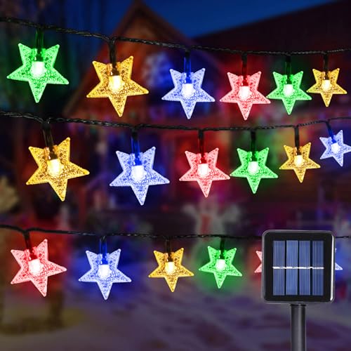 GHONLZIN LED Solar Lichterkette, 12M Stern Lichterkette, 100 LEDs Wasserdichte 8 Modi Sterne Lichterketten Indoor Outdoor für Valentinstag Weihnachten Hochzeit Geburtstag Holiday Party von GHONLZIN
