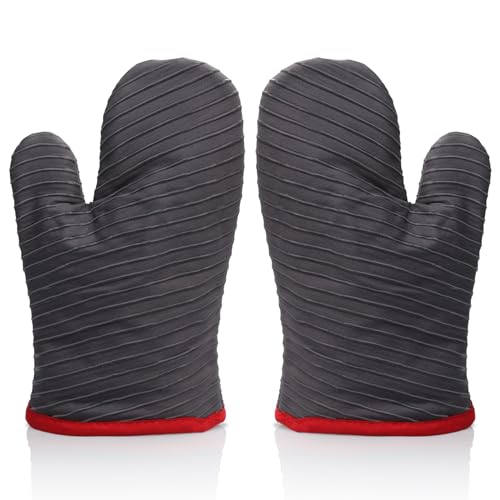 GHONLZIN Ofenhandschuhe, Hitzebeständige Topfhandschuhe Silikon mit Baumwollfutter und Rutschfester Oberfläche, Gestreiftes Design, Waschbarer Küche Backhandschuhe zum Kochen, Backen, Grillen, BBQ GHONLZIN Ofenhandschuhe, Hitzebeständige Topfhandschuhe Silikon mit Baumwollfutter und Rutschfester Oberfläche, Gestreiftes Design, Waschbarer Küche Backhandschuhe zum Kochen, Backen, Grillen, BBQ von GHONLZIN