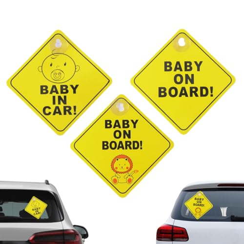 GHPKOTW 3 Stück Baby an Bord Auto Warnschilder, Sicherheits Autoschild mit Einfachem Saugnapf, Baby im Auto Aufkleber Markierungen für Autofenster wiederverwendbar von GHPKOTW