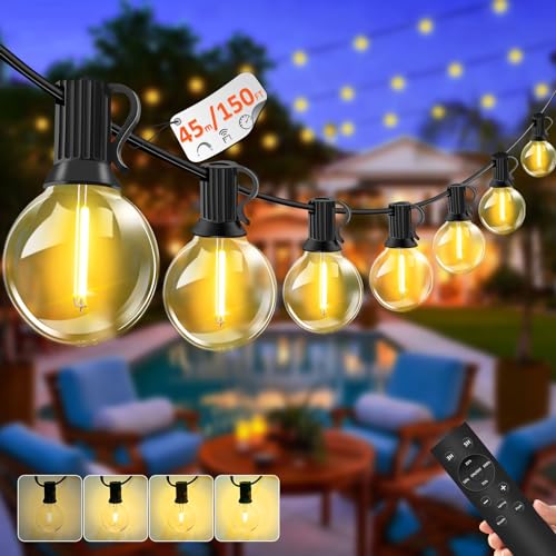 LED Lichterkette Außen Dimmbar Strom - 45M 58+2 G40 Glühbirnen 3 Modus mit Fernbedienung IP44 Wasserdicht Outdoor Lichterketten für Garten Balkon Terrasse Party Camping LED Lichterkette Außen Dimmbar Strom - 45M 58+2 G40 Glühbirnen 3 Modus mit Fernbedienung IP44 Wasserdicht Outdoor Lichterketten für Garten Balkon Terrasse Party Camping von GHUSTAR