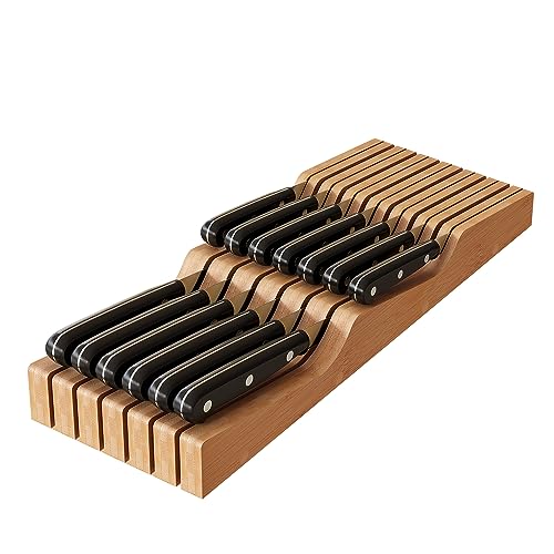 Messerblock-Organizer in der Schublade, Bambusholz, Schublade, Messer-Organizer (nicht im Lieferumfang enthalten) (Natur, 13 Messer-Dock) von GHWIE