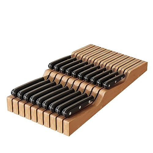 Messerblock-Organizer in der Schublade, Bambusholz, Schublade, Messer-Organizer (nicht im Lieferumfang enthalten) (Natur, 19 Messer-Dock) von GHWIE