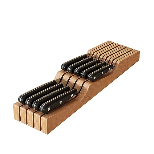 Messerblock in Schublade – Bambusholz Schublade Messerhalter Schutz Messer Organizer Block hält bis zu 9 Messer (nicht im Lieferumfang enthalten) von GHWIE