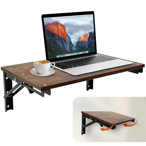 GHWMYD Wandregal Holz, Klapptisch für Kleine Räume, Faltbar Schweberegal für Büro, Wohnzimmer, Schlafzimmer, Küche, Büro, Retro Dekorativ Regale für Wände mit Schwerlast Klappkonsole, 40x30cm von GHWMYD